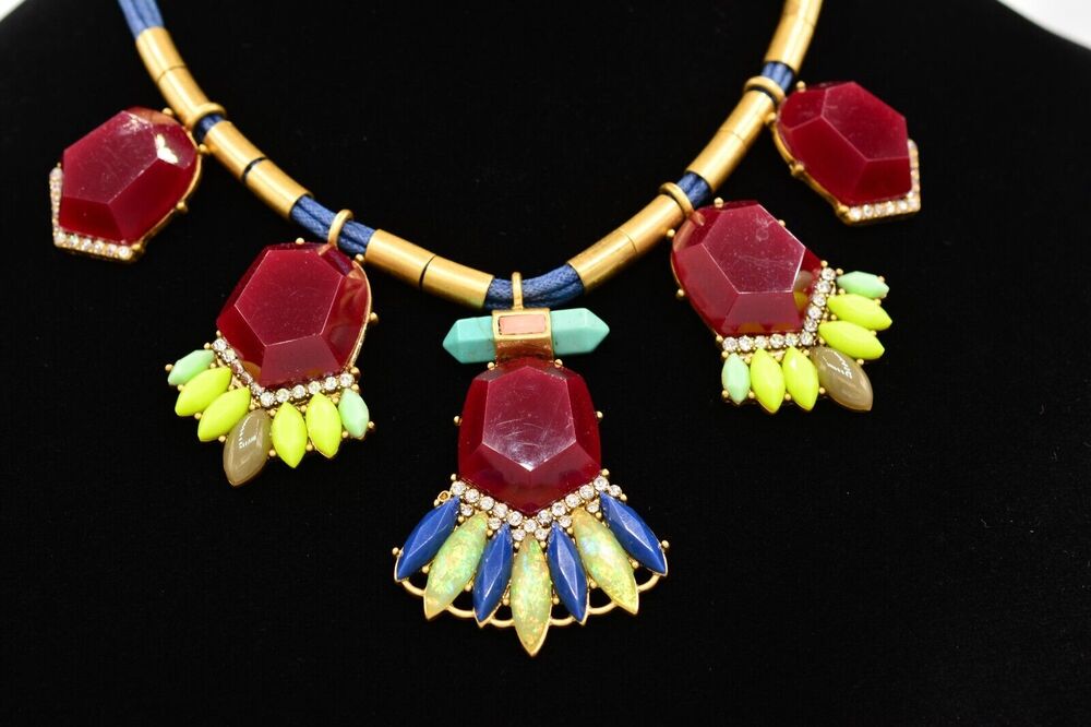 J.Crew Vintage Statement Bib Necklace Crystal Multi-Color Chunky Colorful Bin1D